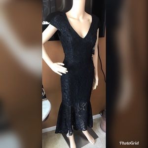 NWT Xscape Women’s Black Lace Hi Low Dress